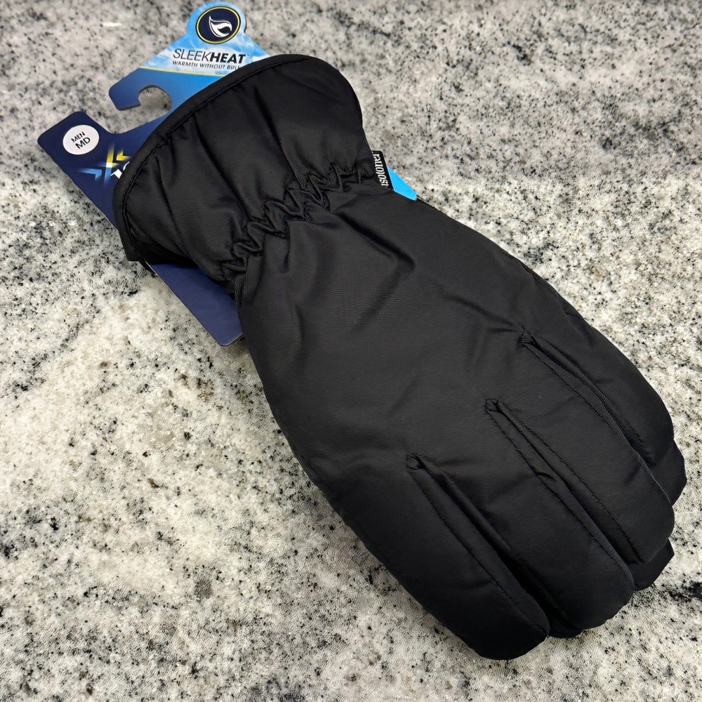Isotoner Men MD Packable Gloves Black SleekHeat smartDRI Touchscreen Tech Winter